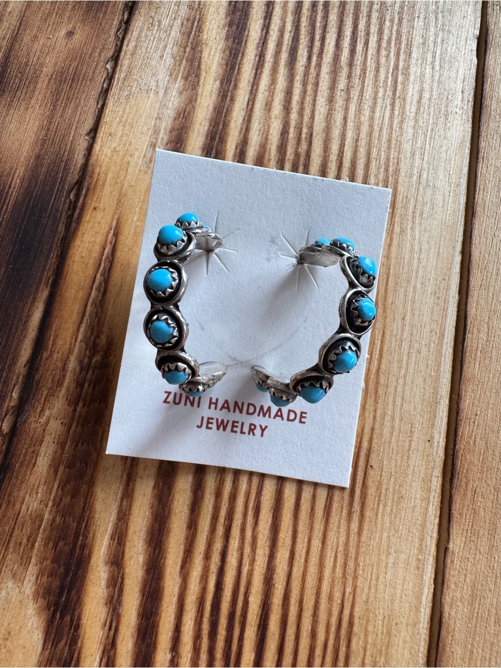 Zuni Handmade Turquoise Silver Hoop Earrings